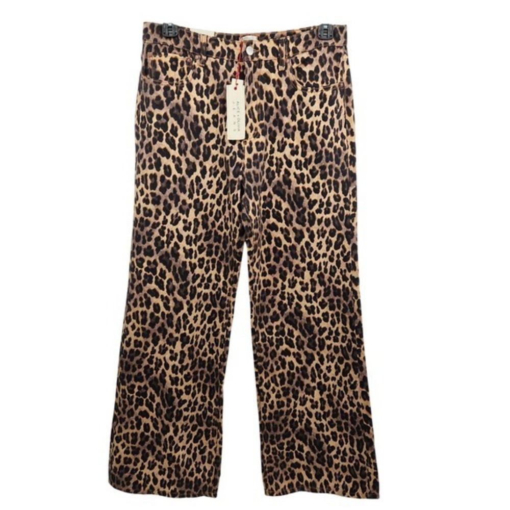 Alice‎ + Olivia Weezy Spotted Leopard Dark Tan Print Jeans Wide Leg Size 31 NWT